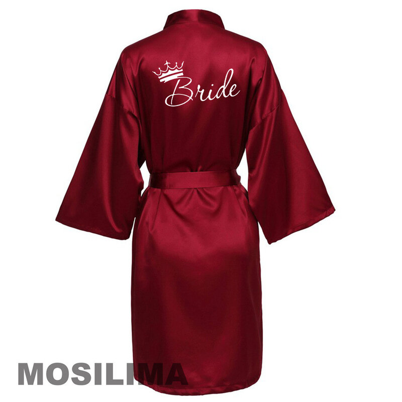 Bride Bridesmaid Wedding Robe Kimono Bathrobe Gown Nightgown Casual Satin Short Women Sexy Nightwear Sleepwear SP607
