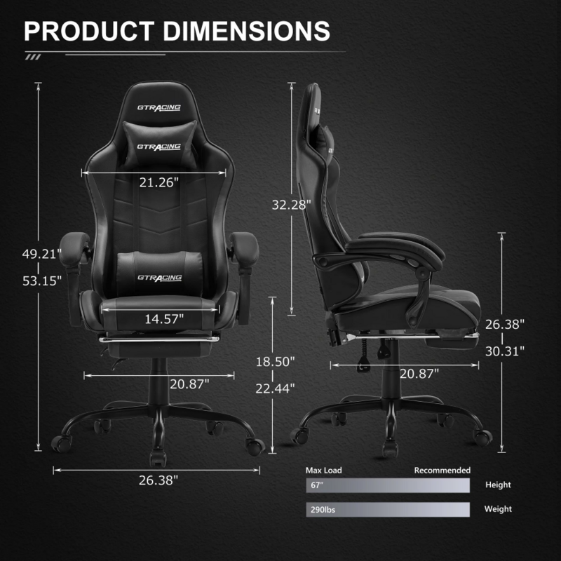GTWD-200 Gaming Stuhl mit Fußstütze, Einstellbare Höhe, und Liege, Computer Stuhl Hause Bürostuhl Fahrstuhl Swivel Stuhl