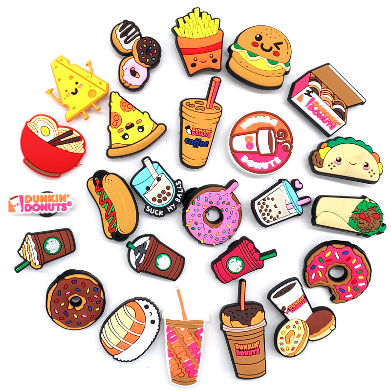 1pc Cute Cartoon Foods and Drinks PVC Croc Charms JIBZ Fit Clog Sandals Garden Shoe Decoration Accessories Kids Party Gift