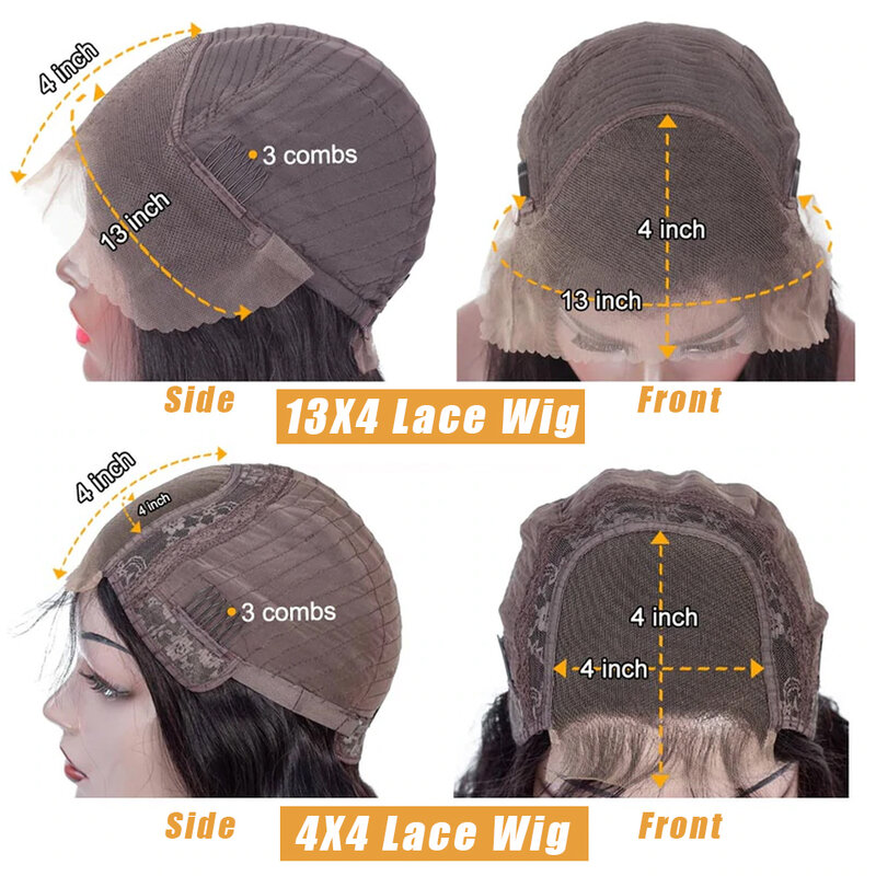 Perruque Lace Frontal Wig brésilienne naturelle, cheveux lisses, 13x4, Transparent HD, 30/34 pouces, pour femmes