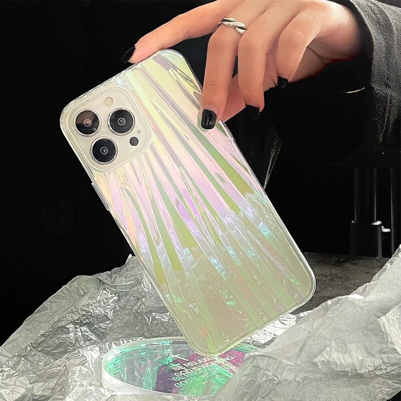 Luksusowe laserowe przezroczyste etui na telefon dla iPhone 13 12 11 Pro Max XR XS Max 3D zakrzywione tekstury odporna na wstrząsy osłona zderzaka
