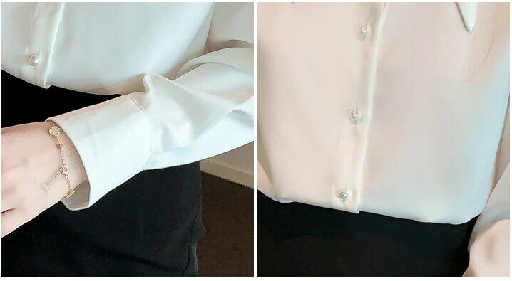 Chemisier manches longues en Satin de soie pour femme, Blouse Vintage, blanc, ample, boutons, nouvelle collection 2022, 611A