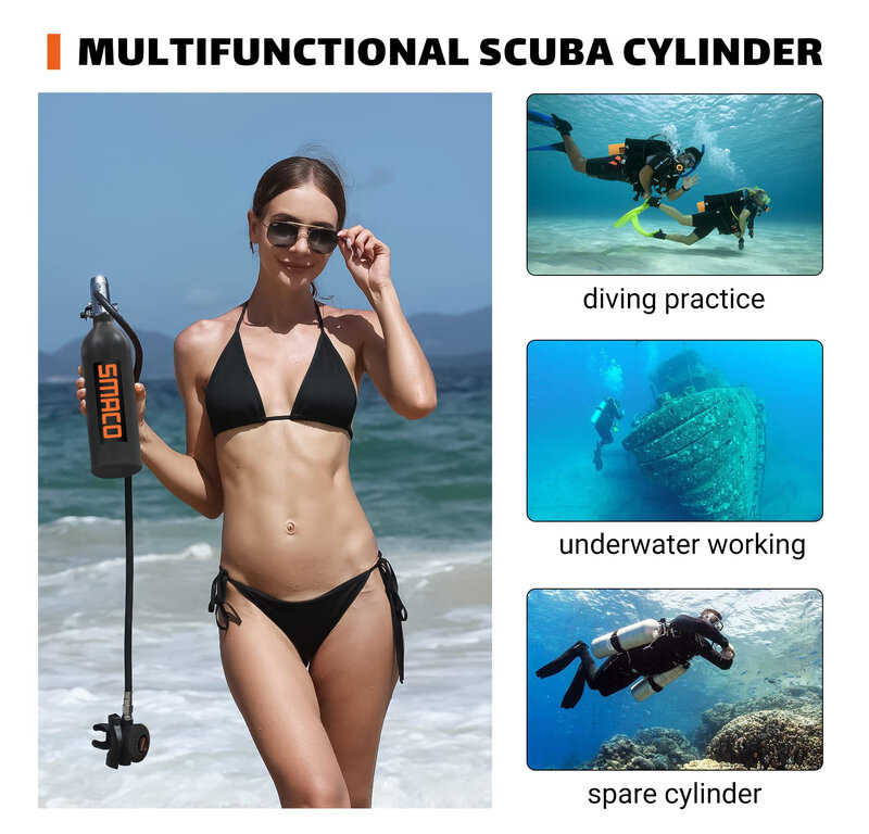 Smaco Diving Equipment Mini Scuba Tank Snorkeling Mask Scuba Diving Equipment Dive Mask Portable Oxygen Cylinder Snorkel Masks