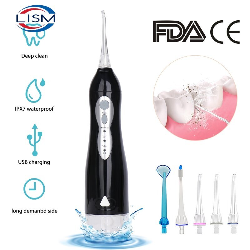 Oral Irrigator USB Isi Ulang Flosser Air Gigi Portabel Jet Air IPX7 Tangki Air Pembersih Gigi Tahan Air + 5 Nozel