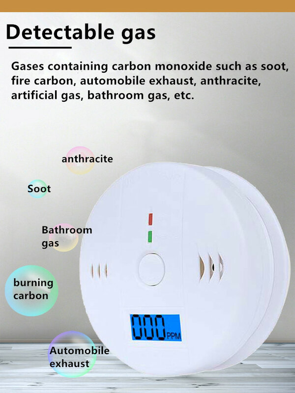Sensor de Gas CO fotoeléctrico independiente, 85dB de advertencia para seguridad del hogar, alta sensibilidad, LCD, Detector de alarma de intoxicación por monóxido de carbono
