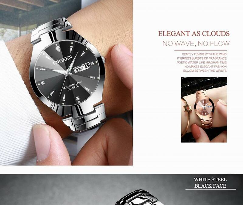 Relogio Feminino FNGEEN zegarek dla pary męski zegarek kwarcowy dla miłośników luksusowych damskich zegarków świątecznych ze stali nierdzewnej wodoodporny