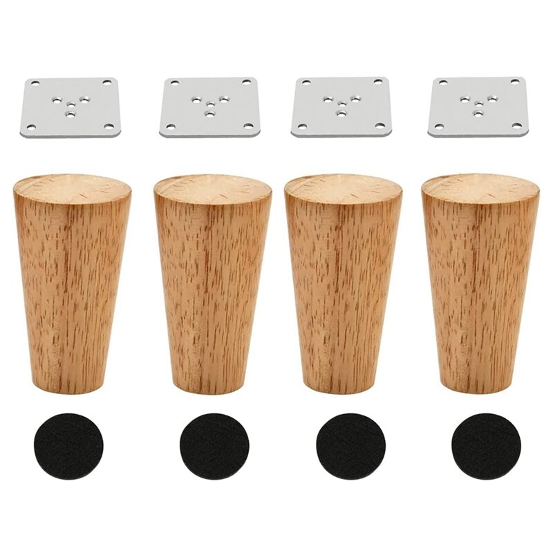 Wood 4 Inch Furniture Legs Set Of 4 Round Solid Mid Couch Feet Accessories Legs For Sofa Dresser Cabinet Bed Home DIY