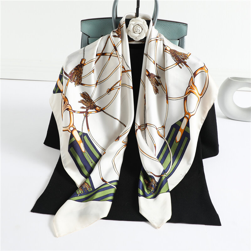 90cm hiyab de bufanda cuadrada de diadema seda pañuelo mujer chal moda bolsa de Bandana pelo banda Foulard silenciador 2021