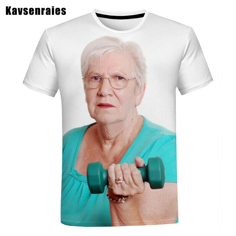 Wanita Senior Menjilati Es Loli Dicetak 3D T-shirt Pria Wanita Kualitas Tinggi Mode Kasual T Shirt Kawaii Nenek Lucu Tee Tops