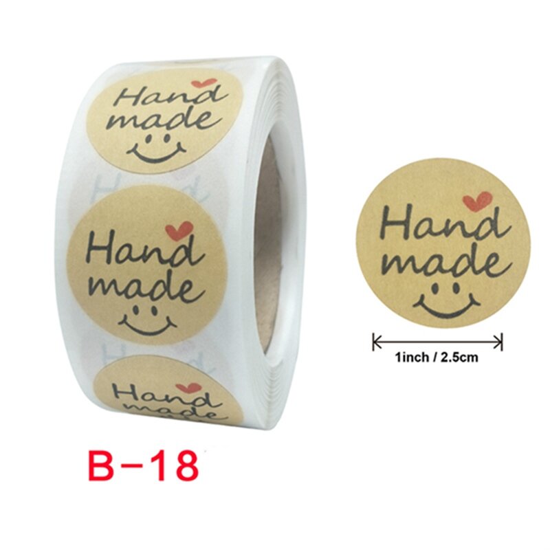 Buatan Tangan dengan Stiker Cinta 500-Hitung 1 "Label Segel Kertas Kraft Kertas Panggang Hati dengan Stiker Cinta untuk Hadiah Kerajinan Kemasan Roti