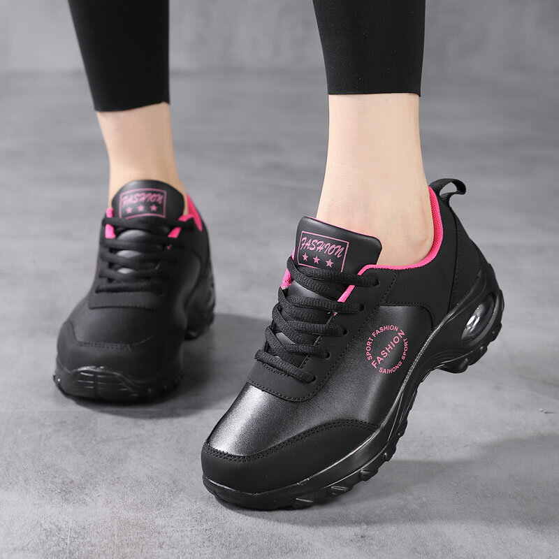 Zapatillas de deporte informales con amortiguación de aire para mujer, zapatos vulcanizados de suela gruesa con cordones, tenis, novedad de 2021