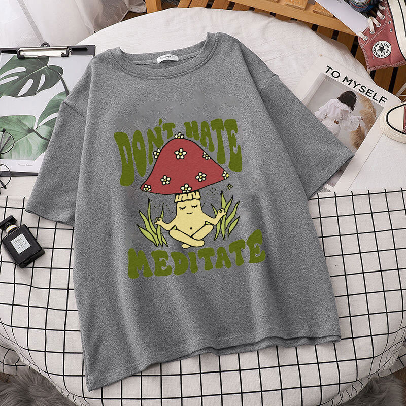 Mushroom śliczne damskie T Shirt Grunge estetyczne 80s 90s bawełny z krótkim rękawem Kawaii ubrania graficzne zabawna koszulka Streetwear ubrania