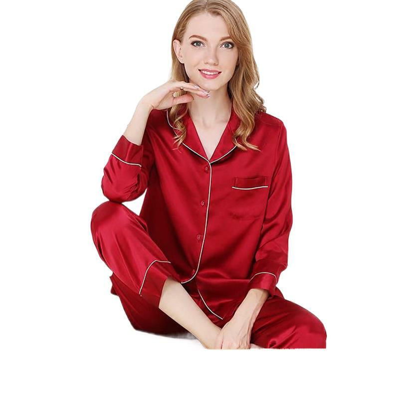 Weibliche Echt Seide Pyjama Nachtwäsche 100% Reine frauen Pyjamas Anzüge Lange Top Und Hose Seide Pyjama Sets Plus Größe pijama Hause Anzug