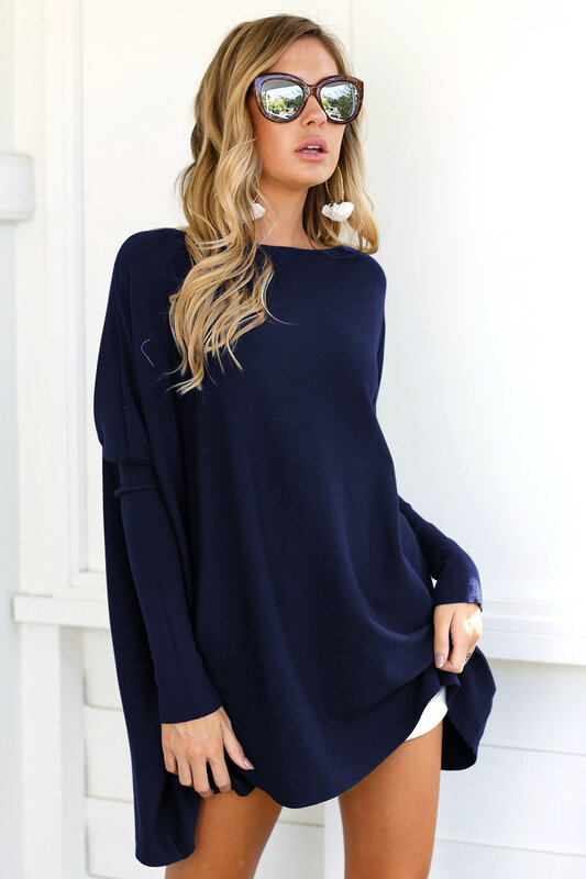 2022 nuovo autunno inverno moda donna maglione oversize lungo manica a pipistrello Pullover tunica camicie Casual camicette larghe