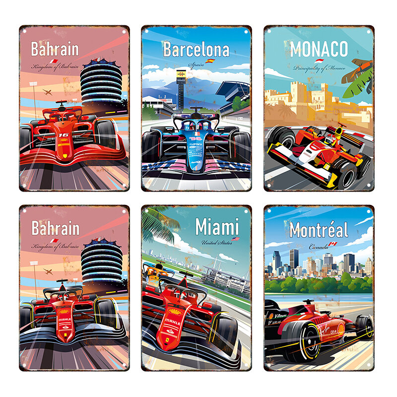 Vintage formuła Grand Prix Silverstone tor wyścigowy metalowy plakat znak blaszany drukuj Hamilton Verstappen wyścigi komiks dekoracje ścienne