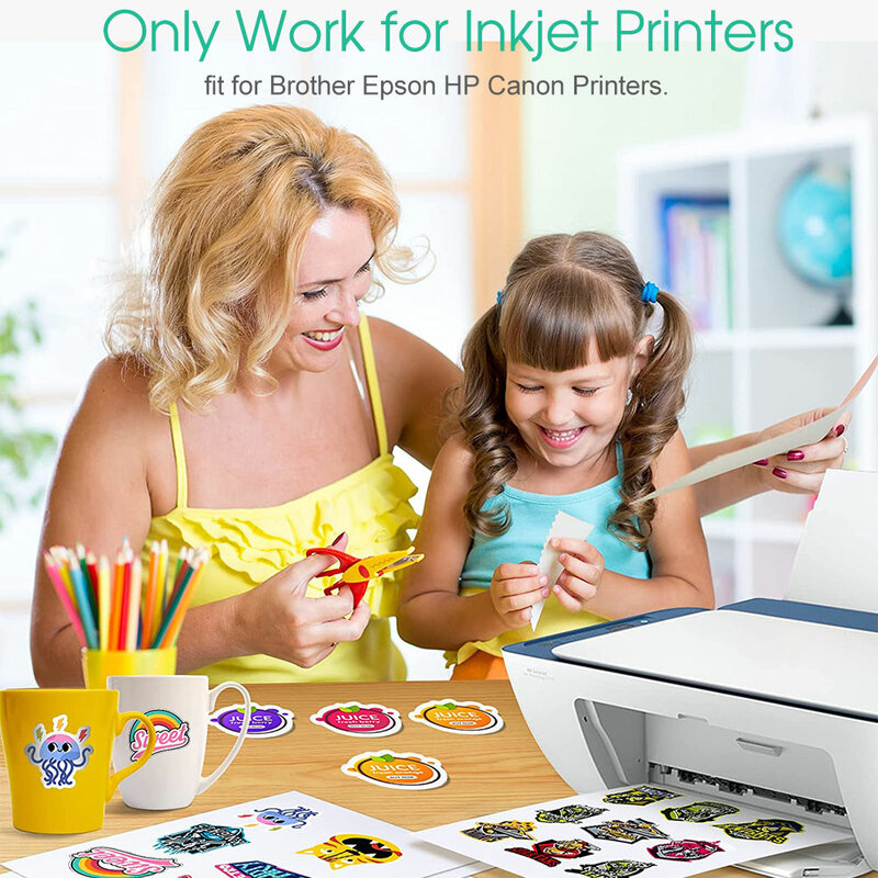 50 Lembar Kertas Stiker Vinil Dapat Dicetak Matte untuk Printer Inkjet Kertas Cetak Adhesi Otomatis Tahan Air A4 Matt Stiker Label DIY