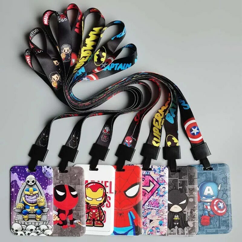 Marvel Super Movie Hero Spiderman กัปตันอเมริกา PVC กระเป๋าเก็บบัตรอะนิเมะบัตรนักเรียนแขวนคอกระเป๋า Anti-Lost Sampul Kartu