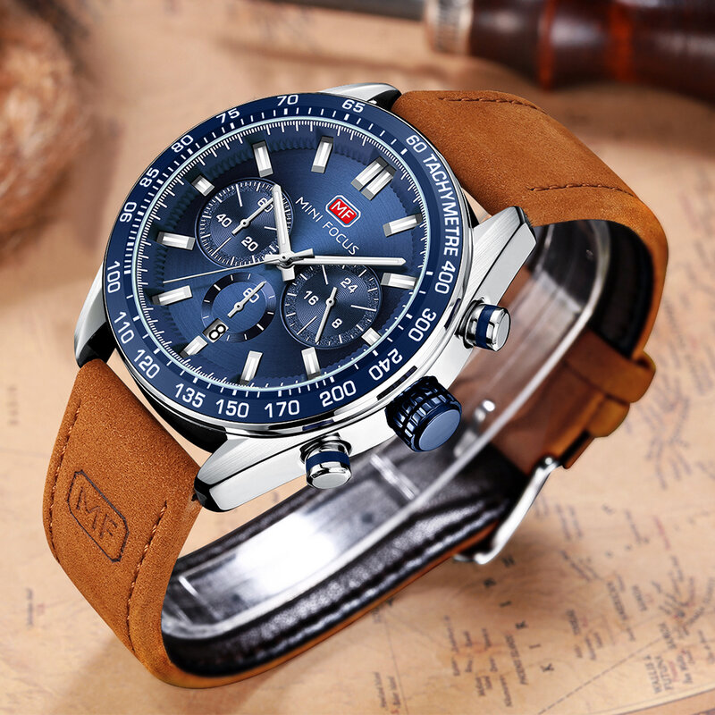 Sports Mens Watches Top Brand Luxury Quartz Wristwatches Fashion Crazy Horse Genuine Leather Belt Multifunction Watch MINI FOCUS