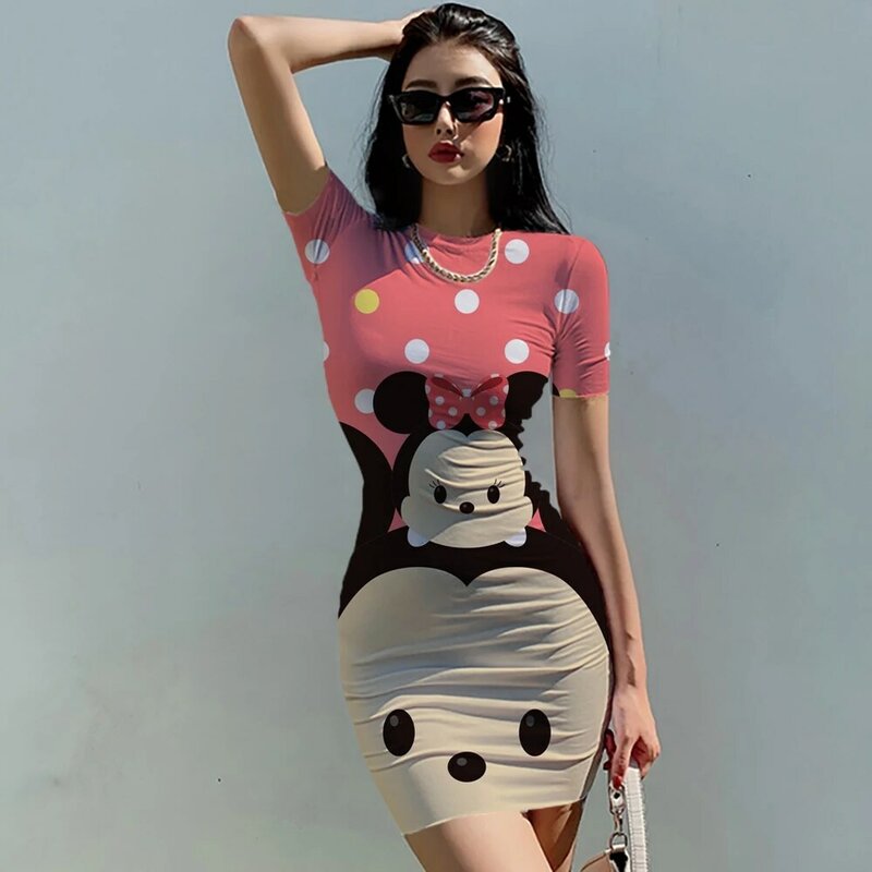 Модная новая одежда с принтом «Микки Маус» Disney, сексуальная облегающая юбка на бедрах, женское платье, сексуальное забавное летнее платье 2023