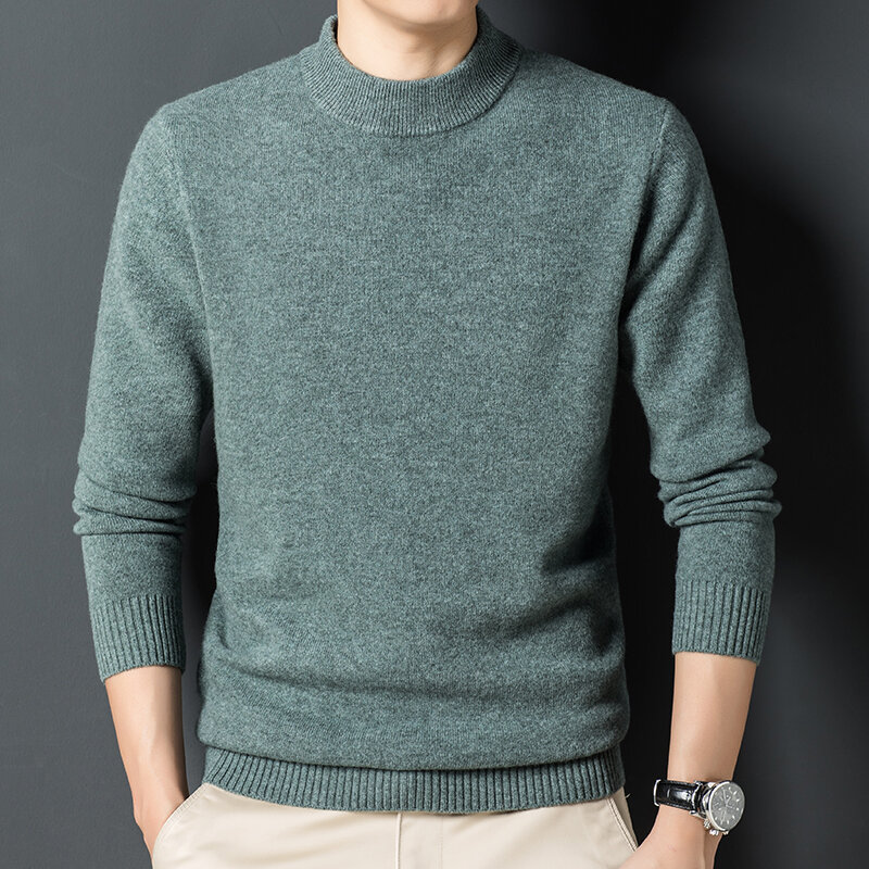 100% pure wool sweater men's half-high collar in autumn and winter, with a bottoming shirt and thickened cashmere warm sweater.