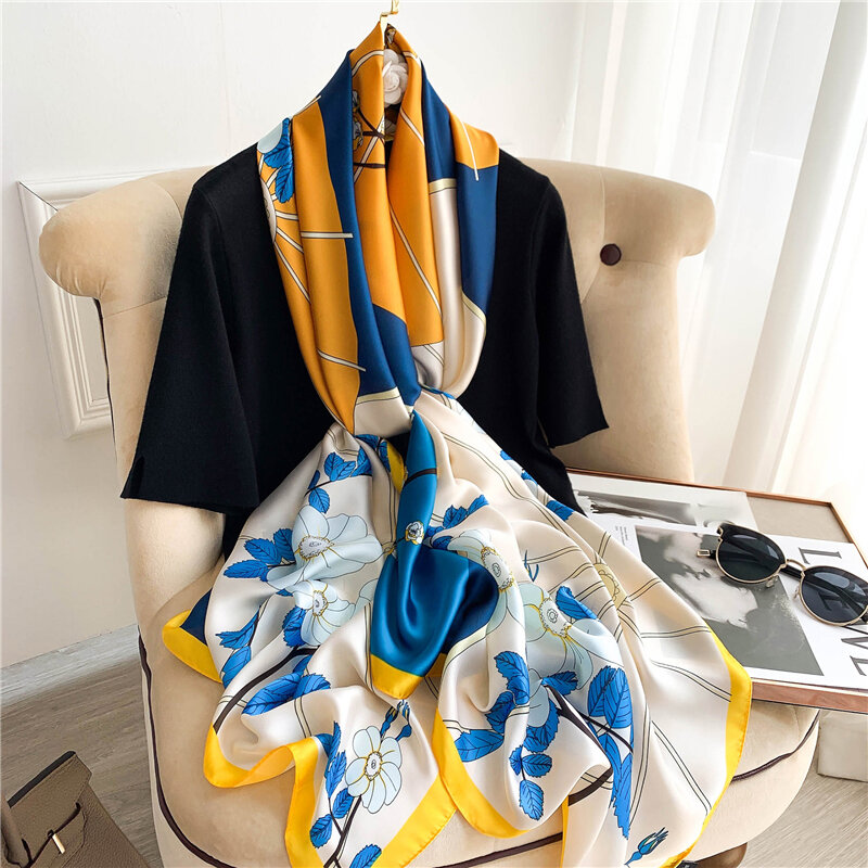 Luxury Design Silk Scarf for Women Bandana Pashmina Muslim Headscarves Shawl Wraps Ladies Brand Soft Bufanda Foulard 2021 New