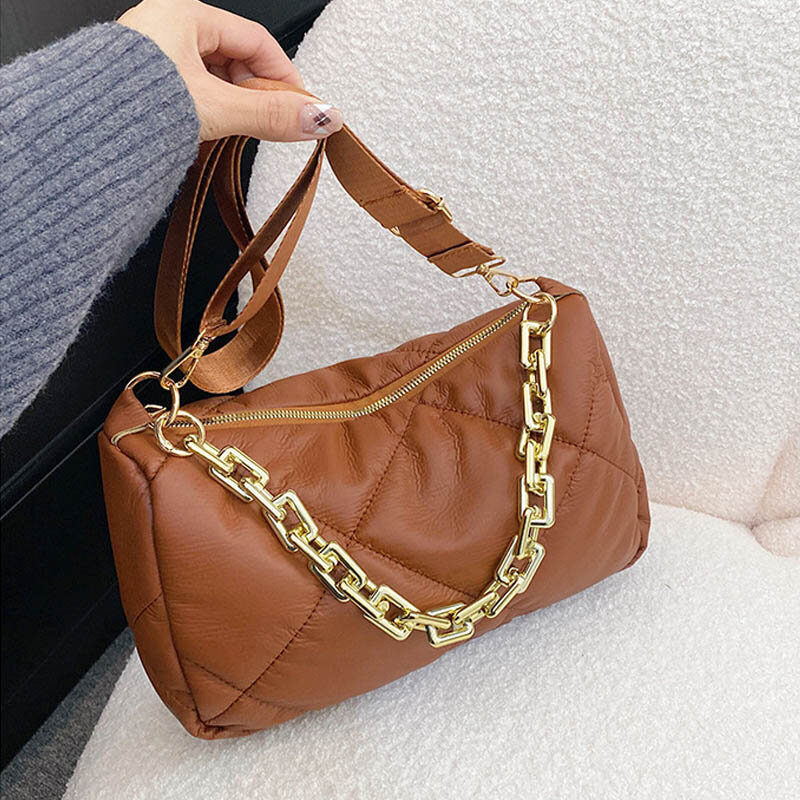 Bolso de mano Retro con cadena para mujer, bandolera de hombro de diseñador de moda, bolso de mano marrón para mujer, bolsa cruzada de viaje, 2022