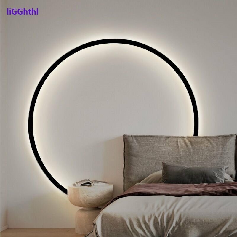 دائرة الجدار مصباح خلفية ديكور أضواء الحديثة البساطة الفن تصميم دائري LED الشمعدان جدار لغرفة المعيشة أريكة حلقة الجدار مصابيح