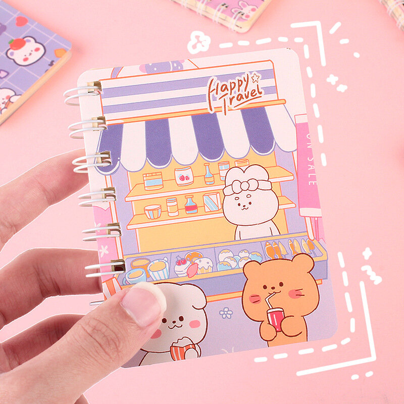 韓国の漫画のコイルブックミニポータブルかわいい女の子のためのクリエイティブなノートブック小さなポケットブックオフィスシンプルなトーンジャーナル卸売
