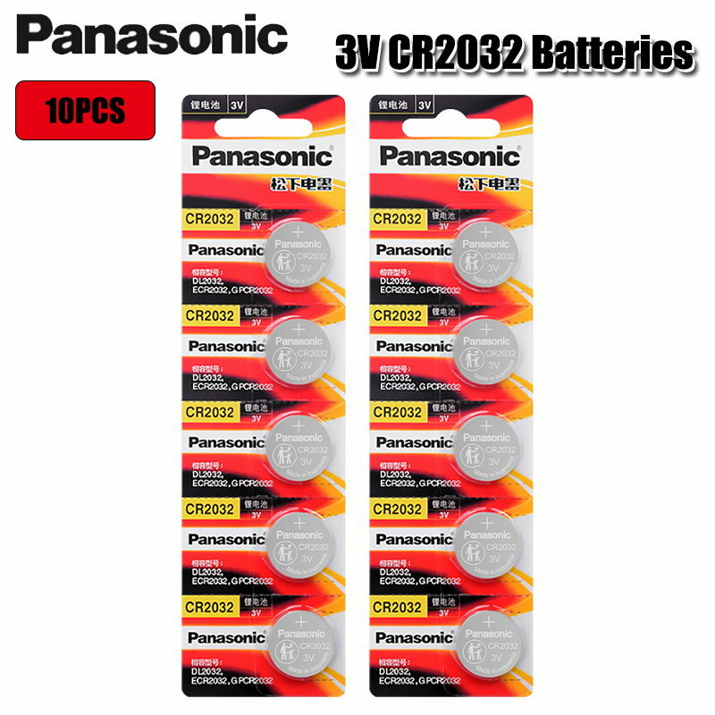 10 pz/lotto batterie al litio originali CR2032 della batteria a bottone 3V di PANASONIC CR 2032 per controllo del calcolatore del Computer dei giocattoli dell'orologio