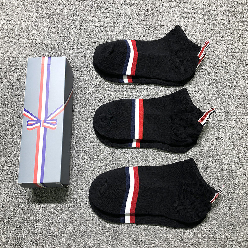 TB Thom Mode Unisex Socken Baumwolle klassisch gestreift keine Show Casual Sport Crew Knöchel Socken hohe Qualität Strumpf in 3/6 Paare