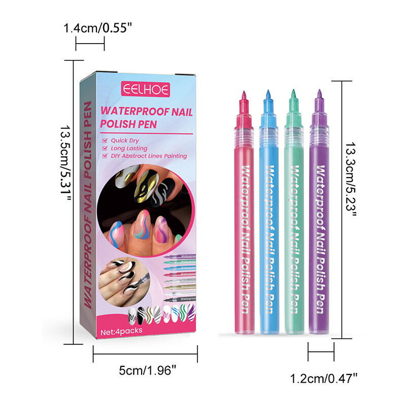 4 шт./упаковка, водостойкие ручки для дизайна ногтей