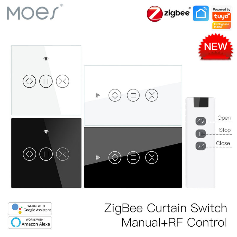 ZigBee-Interruptor de cortina táctil inteligente RF, persiana enrollable, Tuya, App inteligente, Control inalámbrico, relé de estado, funciona con Alexa y Google