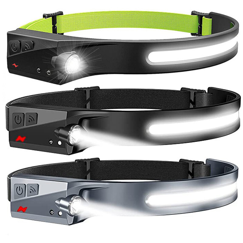 COB LED كشافات الاستشعار مصباح يدوي قوي مع USB قابلة للشحن رئيس مصباح يدوي 5 طرق الإضاءة للصيد التخييم الخفيفة