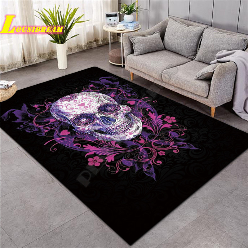 Skull rose pattern carpet door mat non-slip mat bedroom living room modern home decoration photography props outdoor picnic mat