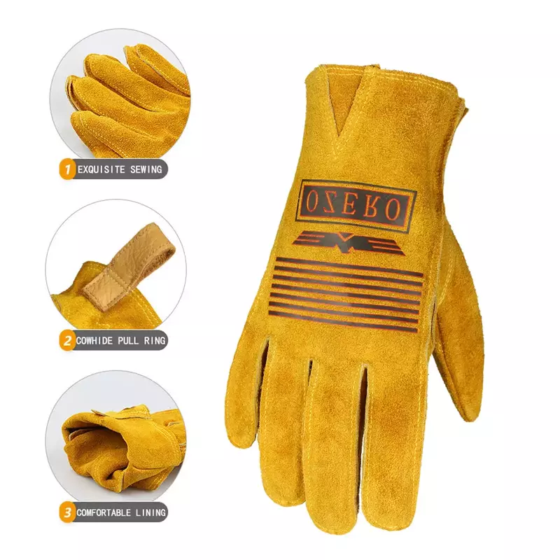 OZERO-guantes de trabajo para hombre, guantes elásticos de agarre resistente de cuero para construcción de utilidad, corte de madera, cuero de vaca, jardinería, caza, 2010