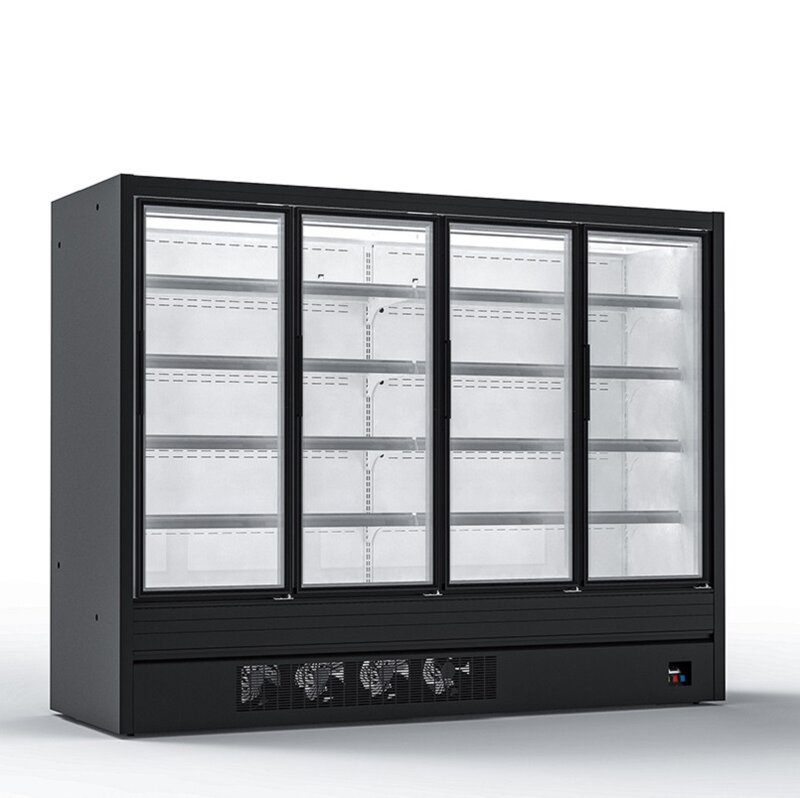 Congelatore verticale del supermercato del dispositivo di raffreddamento verticale della porta di vetro del refrigeratore dell'esposizione della carne dell'acciaio inossidabile