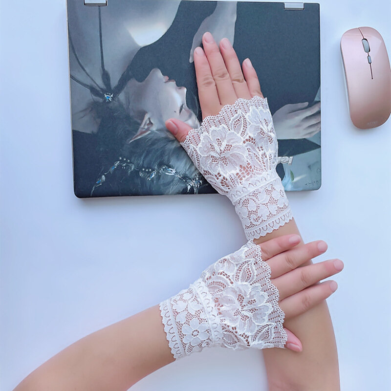 Guantes rękawiczki bez palców Novias damskie koronkowe rękawiczki akcesoria ślubne przezroczyste Vintage akcesoria ślubny biały rękawiczki