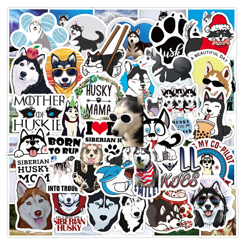 50 pçs husky bonito dos desenhos animados do cão de estimação pvc impermeável papelaria adesivos viagem bagagem kawaii portátil adesivo pele scrapbooking diy