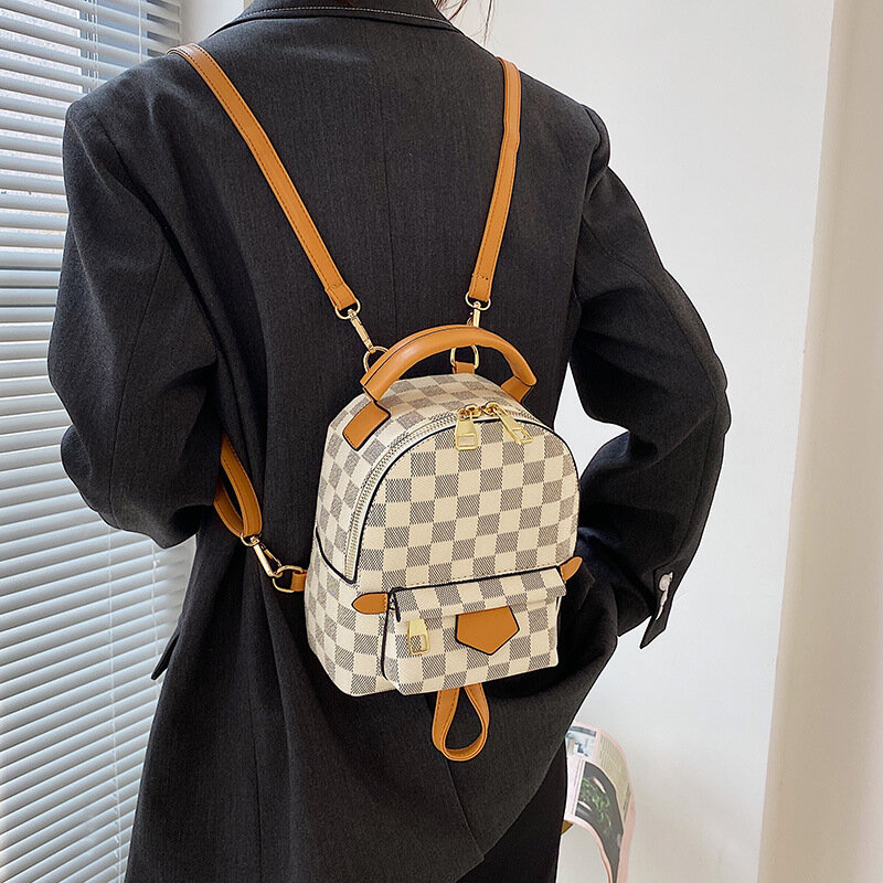Small Backpacks for Women 2022 New Fashionable Leathe Travel Bag Ladis Printed Plaid Letter Luxury Designer Student Schoolbag
