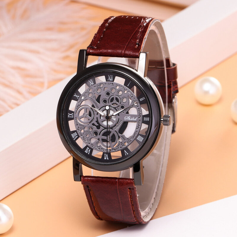 Vintage Men's Watch Luxury Leather Strap Quartz Watch For Men Women Free Shiping Hollow Out Designer Watch Reloj Hombre