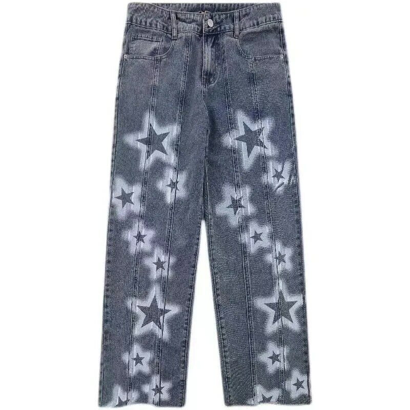 Y2K Emo Vrouwen Streetwear Oversized Star Patroon Rechte Broek Baggy Jeans Fairy Grunge Hip Hop Alt Denim Broek Mannelijke Kleding