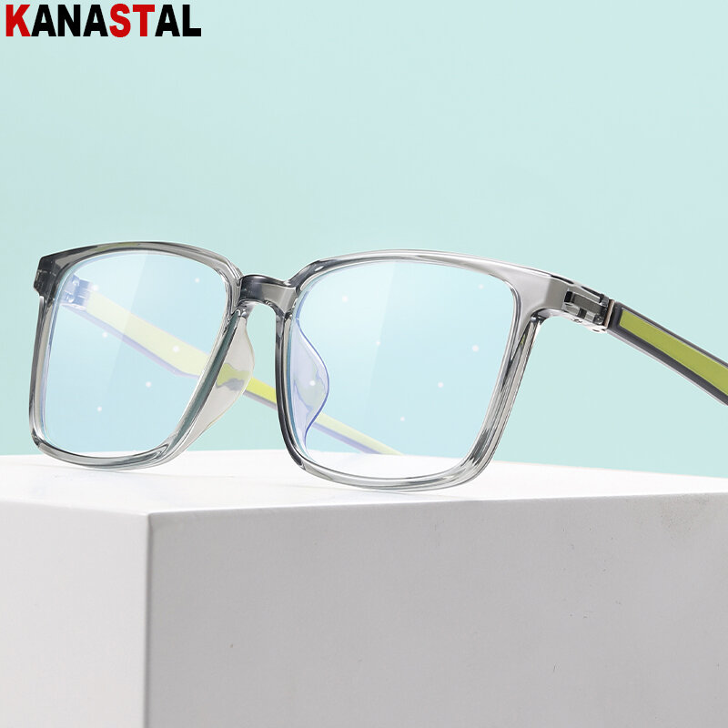 Novos alunos luz azul óculos de bloqueio tr metal ultraleve bicolor óculos quadrados quadro simples juventude miopia óculos