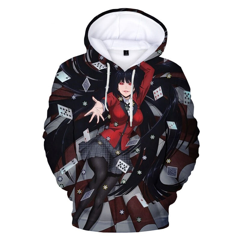 Anime kakegurui impressão 3d hoodies das mulheres dos homens casual moda moletom com capuz oversized harajuku na moda pulôver unisex casaco com capuz
