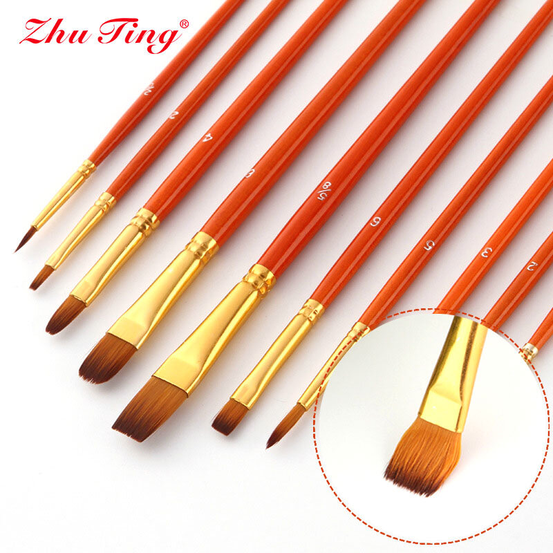 10pcs/bag Watercolor Gouache Paint Brushes Different Shape Round Pointed Tip Nylon Hair Painting Brush Set Art Supplies Zzn-1003