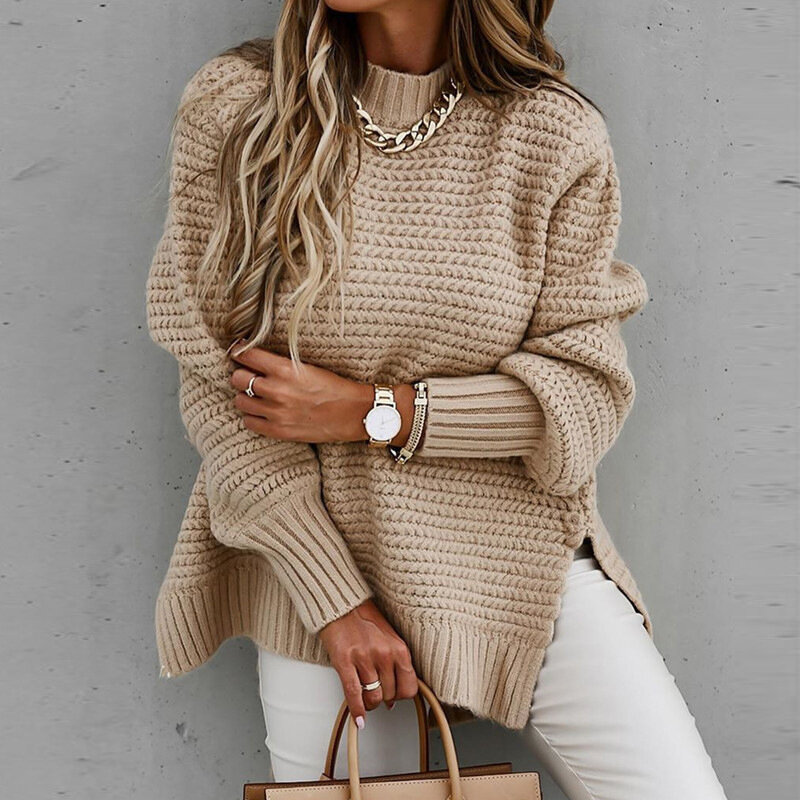 Winter Women Knitted Sweater Casual Half High Neck Oversized Pullovers Fashion Batwing Sleeve Coarse Knit Solid Female Sweaters