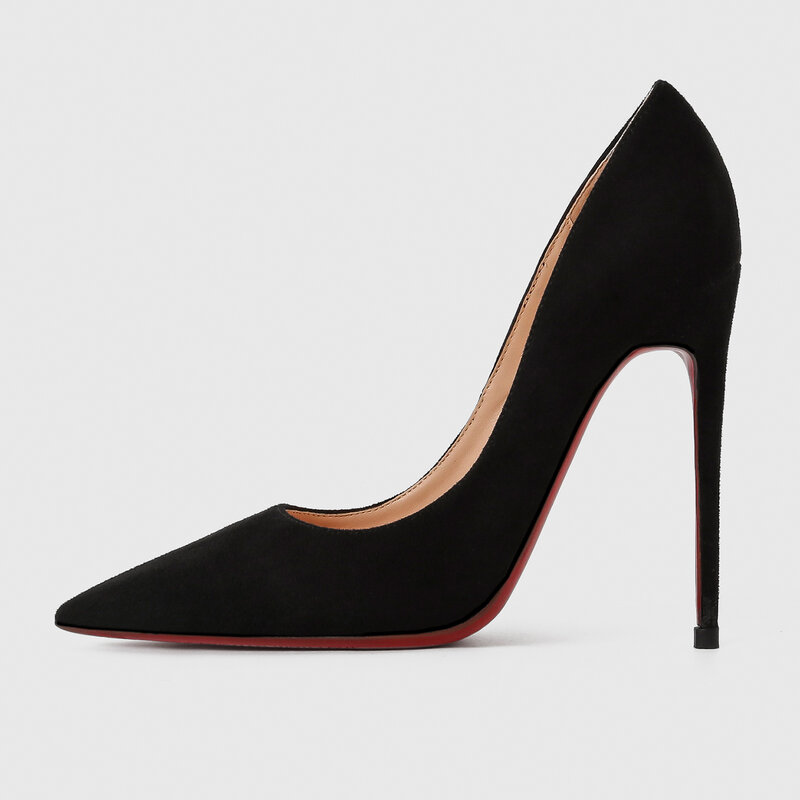 2022 Black Sexy Suede Women Stiletto HeelsFashion Pointy Shallow Nightclub White-Collar Commuter Shoes Red Bottom High Heels
