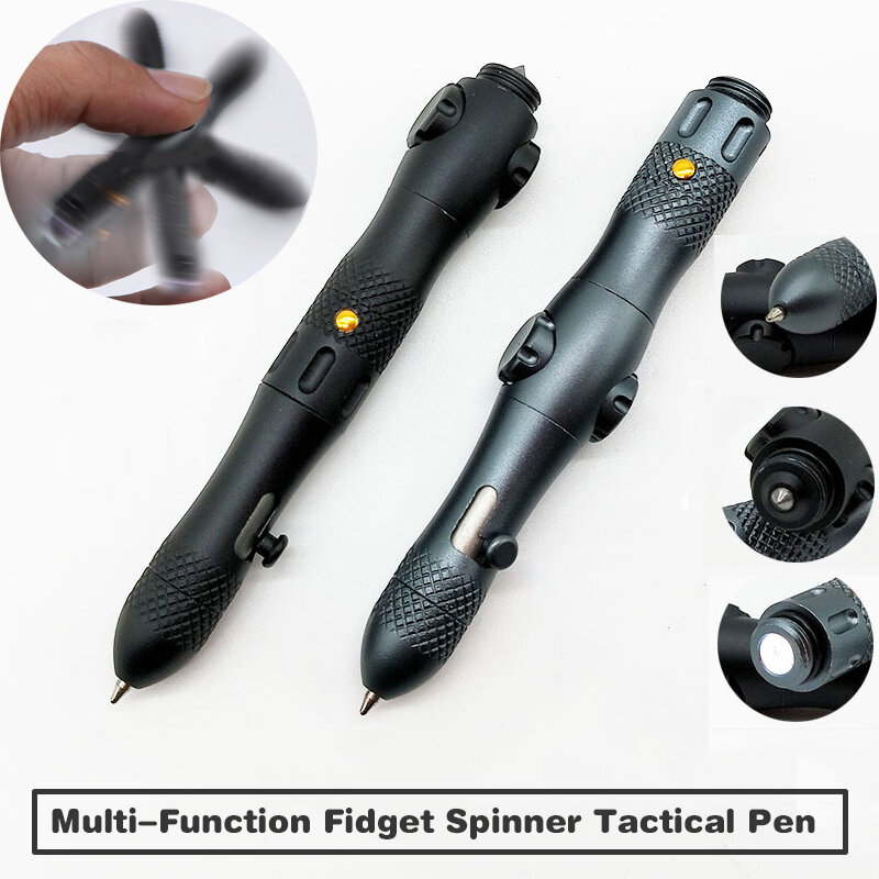 Multi-fonction Fidget Spinner auto-défense stylo tactique lampe de poche disjoncteur de verre d'urgence survie en plein air EDC outils