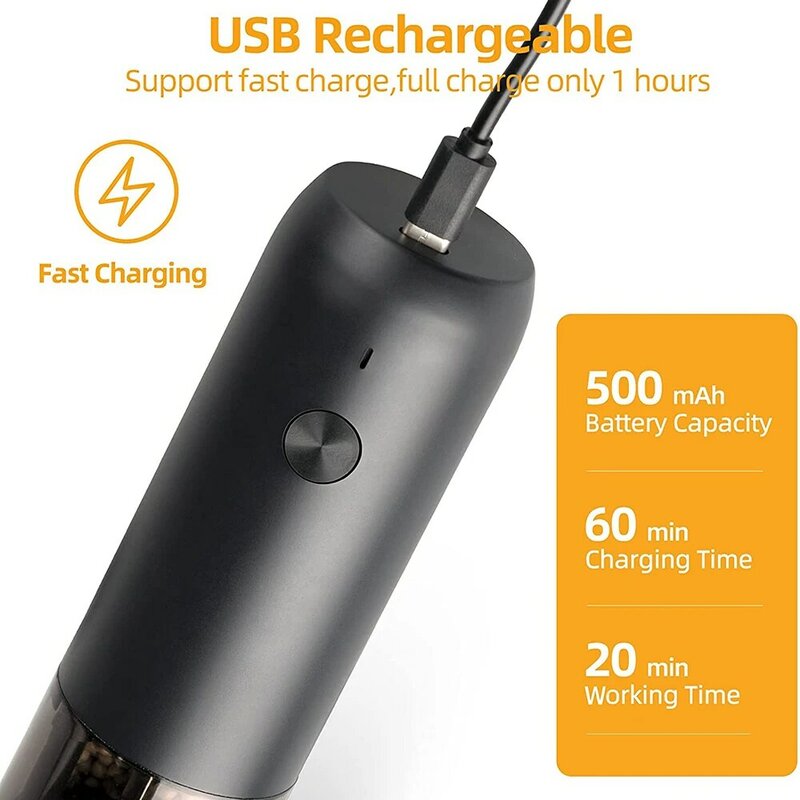 طاحونة الفلفل الكهربائية USB قابلة للشحن ، مطحنة الفلفل والملح التلقائي مع ضوء LED ، طاحونة الشحن السريع