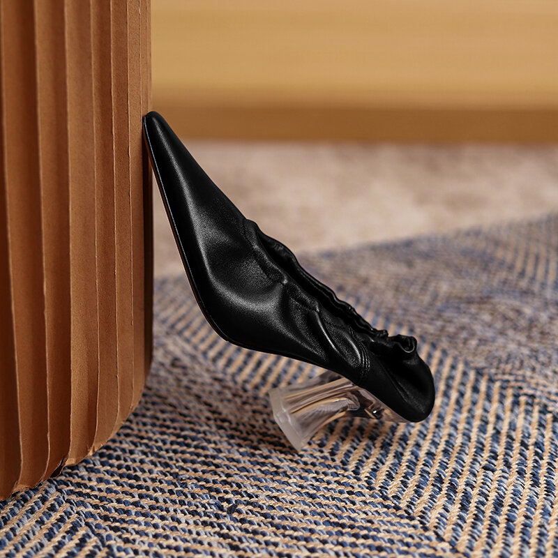 2022 novas bombas femininas sapatos de couro natural mais tamanho 22-26.5cm comprimento macio pele de carneiro superior cristal calcanhar couro completo 3 cores