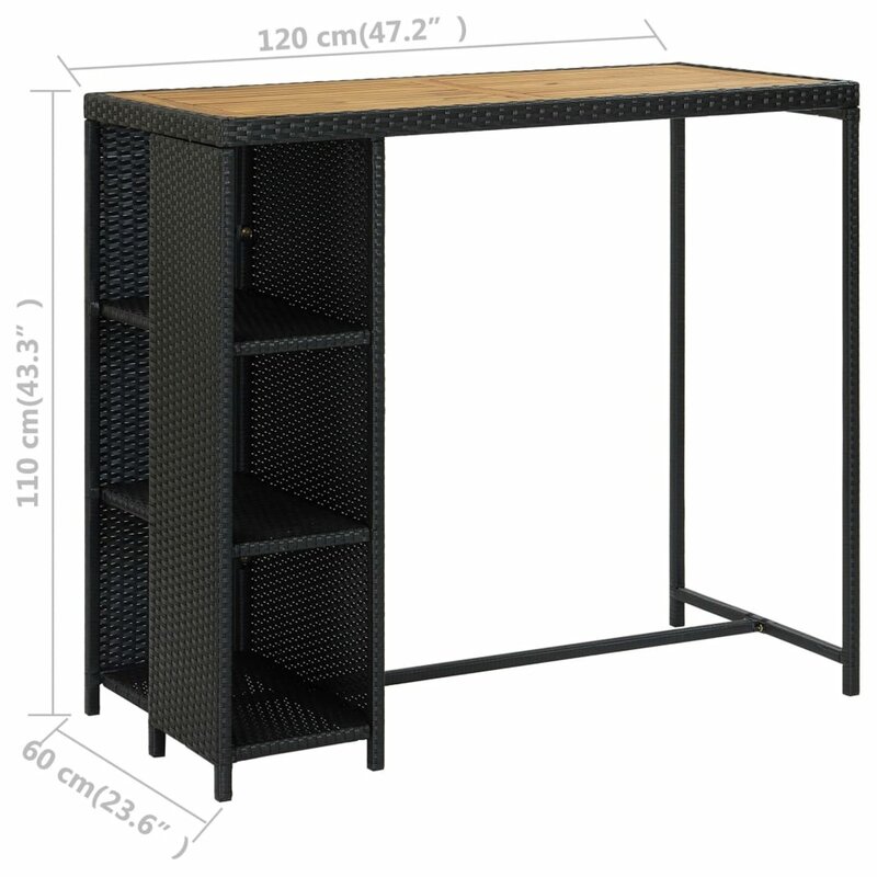 Барный столик с полкой для хранения, черный, 47,2x23,6 x дюйма, полиротанговый